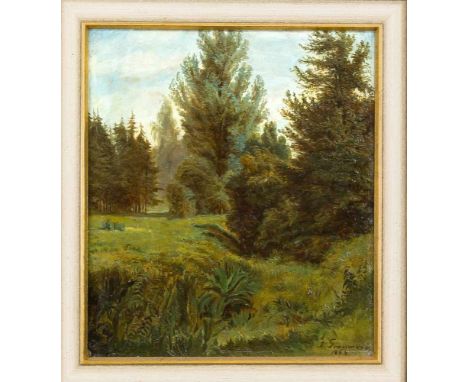 R. Graumann, 19. Jh., Parklandschaft, Öl auf Karton, u. li. sign. u. dat. ''R. Graumann 1868'', 33 x 30 cm, ger. 41 x 38 cmR.