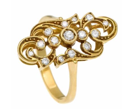 Brillant-Ring GG 750/000 mit 15 Brillanten, zus. 0,21 ct TW-W/VS, RG 53, 4,4 gDiamond ring, gold 750/000 with 15 brilliant-cu
