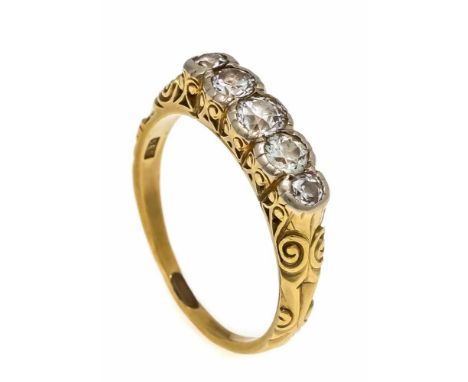 Art Déco Altschliff-Diamant-Ring GG/WG 585/000 mit 5 Altschliff-Diamanten, zus. 0,48 ct l.get.W/SI, RG 55, 3,5 gArt Déco old 