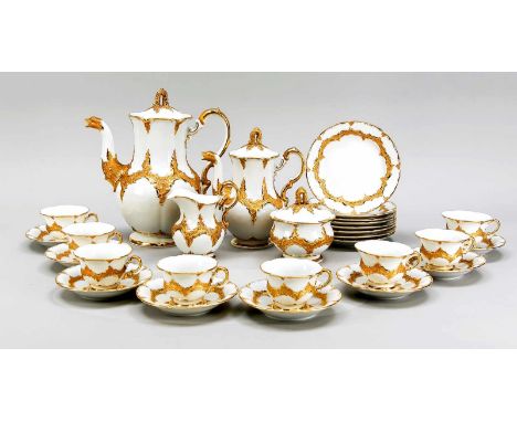 Mokka-Prunkservice für 8 Personen, 28-tlg., Meissen, 1950er Jahre, 1. u. 2. W., B-Form, nach einem Entwurf von Ernst August L