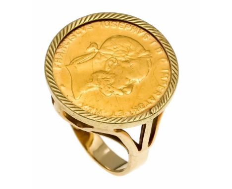 Münz-Ring GG 585/000 mit 10 Österreichischen Franken 1892, Nachprägung GG 900/000, RG 54, 7,6 gCoin ring GG 585/000 with 10 A