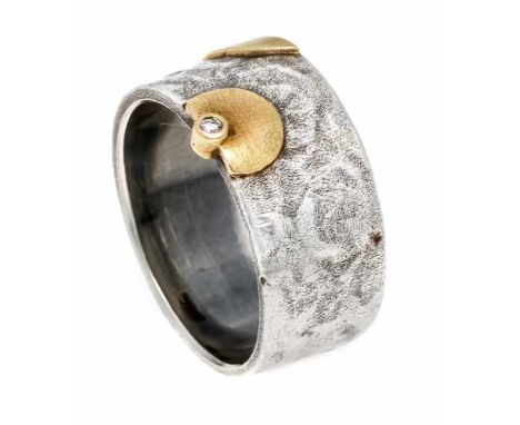 Brillant-Ring Silber 925/000 und Gold mit einem Brillanten 0,01 ct W/SI (best.), RG 60, 9,9 gBrilliant ring in silver 925/000