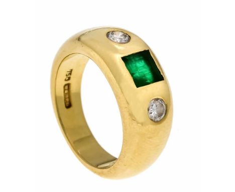 Fa. Wempe Smaragd-Brillant-Bandring GG 750/000 mit einem carréförmig fac. Smaragd 5 x 5 mm in guter Farbe und 2 Brillanten, z