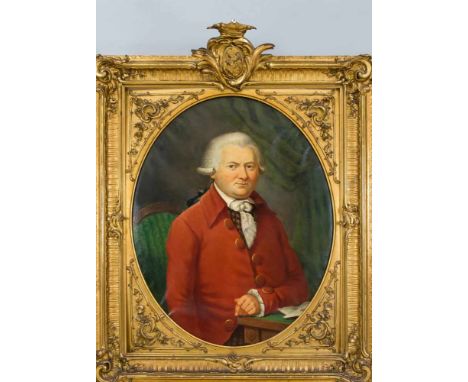 Bildnismaler um 1780, Porträt eines Mannes im Oval, Öl auf Lwd., unsign., im originalen Prunkrahmen mit Wappenbekrönung, best