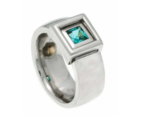 Paraiba Turmalin-Ring Platin 950/000 A. Leyser, Idar Oberstein, mit einem carréeförmig fac. Paraiba Turmalin 4,3 x 4,3 mm in 