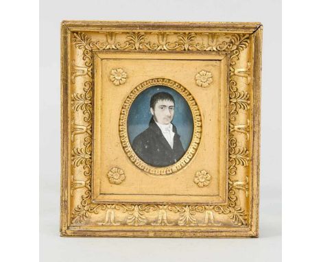 Miniaturportrait, 19. Jh., im vergoldeten, klassizistischen Rahmen. Auf der Rückseite handschriftlich bez. und datiert 1825. 