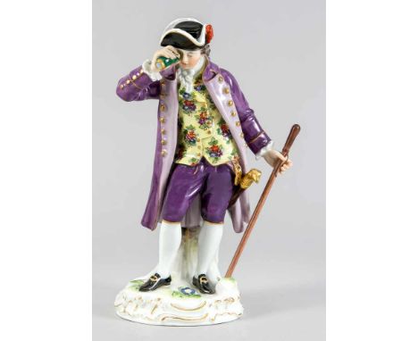 Kavalier mit Fernrohr, Meissen, Marke 1850-1924, 1. W., Entwurf Michel Victor Acier im Jahr 1771, Modellnr. D 65, eleganter H