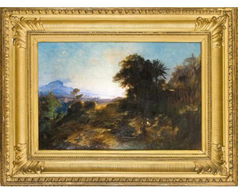 Karl Ludwig Lincke (1822-1886), Italienische Landschaft im Abendlicht, Öl auf Lwd., u. re. sign., Craquelé, min. retusch., 33