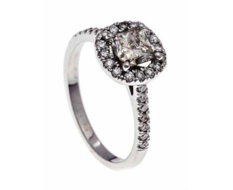Brillant-Ring WG 585/000 mit einem Prinzessdiamanten 1,01 ct champagner/PI und 30 Brillanten, zus. 0,30 ct W-l.get.W/SI-PI, R