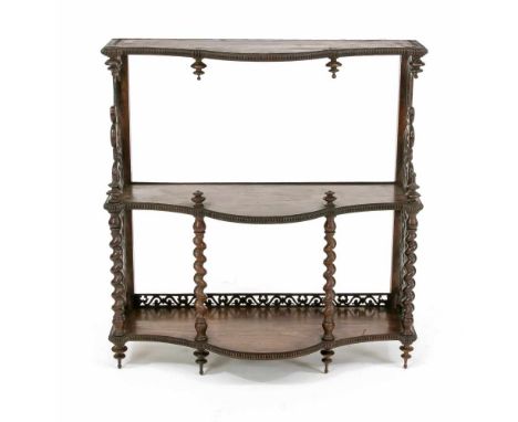 Wandregal um 1870, Palisander massiv, zierlich gedrechseltes Gestell, min. Bruchstelle, 58 x 56 x 18 cmWall shelf around 1870