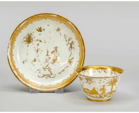Koppchen mit UT, Meissen um 1723, Böttgerporzellan mit Augsburger Vergoldung, der Dekor Werkstatt Abraham und Bartholomäus Se