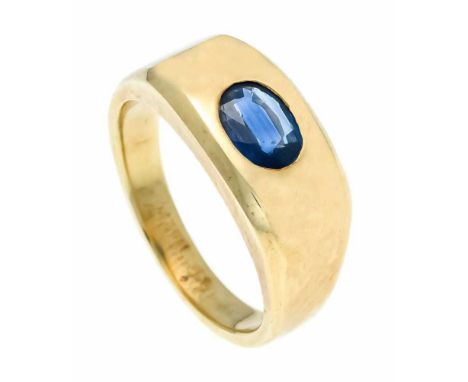 Saphir-Ring GG 585/000 Goldschmiedeanfertigung mit einem exzellenten, oval fac. natürlichen Saphir 1,30 ct, unbehandelt, in e