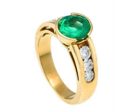 Smaragd-Brillant-Ring GG 750/000 ungest., gepr., mit einem feinen, oval fac. Smaragd 8 x 7 x 4,5 mm in sehr guter Farbe und R