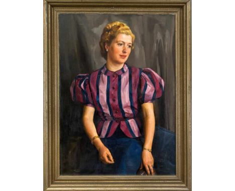Unidentifizierter Maler um 1930, Porträt einer Frau in gestreifter Bluse, Öl auf Lwd., u. re. sign. ''Leo Rahn'' (?) o.ä., 10