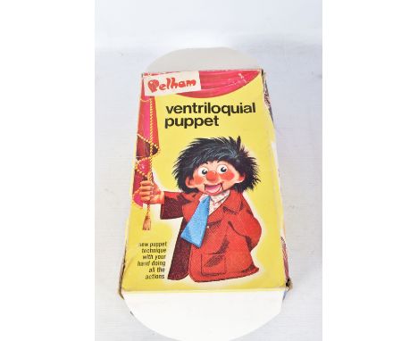 THREE BOXED PELHAM VENTRILOQUIAL PUPPETS, V5 Girl, V9 Tramp, Fido, with a later boxed Pelham Vent Puppet, V4 Boy, all appear 