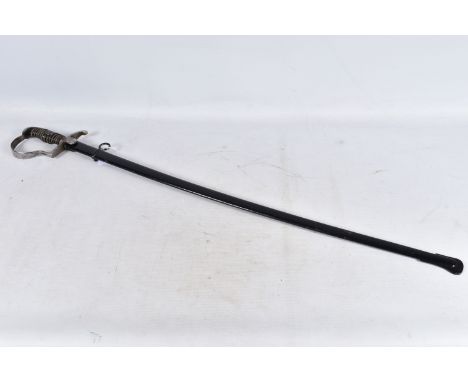 A 20TH CENTURY NAVAL SWORD, this has a wire handle and comes in its black metal scabbard, the blade is unmarked, slightly cur