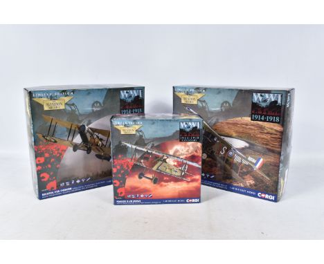 THREE BOXED LIMITED EDITION CORGI AVIATION ARCHIVE WWI 1914-1918 1:48 MILITARY DIE-CAST MODELS, the first a AA28802 Bristol F