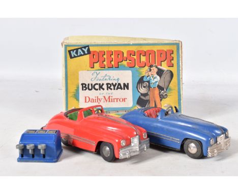 TWO UNBOXED MINIC No.2 PLASTIC CLOCKWORK SPORTS CARS, both in playworn condition, No.204M with horn and No.206M with gears, n