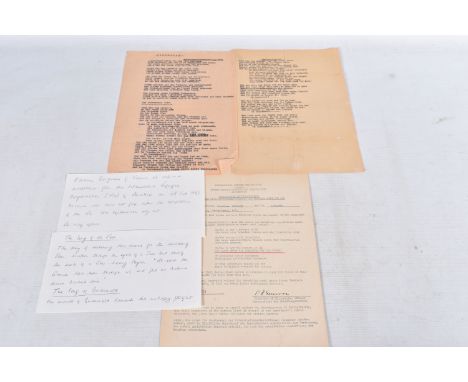 TWO SHEETS WITH PRINTED SONG VERSES, the first sheet is the Song of the Jews and the second is The Song of Buchenwald, also t