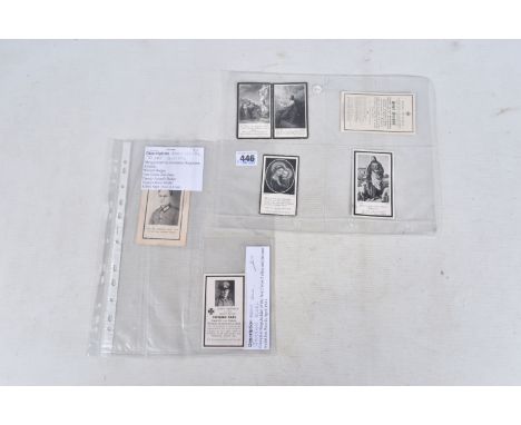 SIX WWII GERMAN DEATH OR MEMORIAL CARDS, to include army officer Josef Schiffi, army NCO Johann Karl, Siegried Hoferer, Seinr