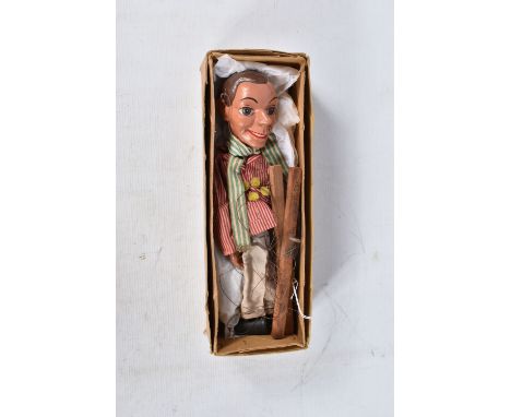 A BOXED PELHAM ARCHIE ANDREWS PUPPET, appears complete and in fairly good condition with some paint loss, marking and wear, i