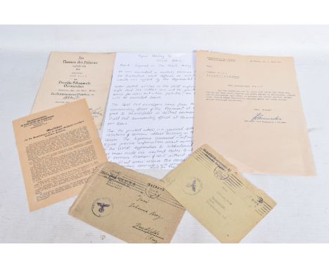 PAPERS RELATING TO ERICH BENZ, CORPORAL IN THE REICH ARMY, to include an award for Protective Wall Defence, a letter dated 04
