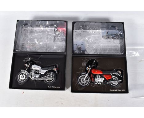 TWO MINICHAMPS CLASSIC BIKE SERIES 1:12 MODELS, the first a Honda Gold Wing, 1975, no. 67, 122 161601, red metallic painted d