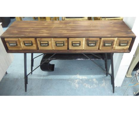 CONSOLE TABLE, vintage with indexing style drawers, 120cm x 36cm x 89cm. 