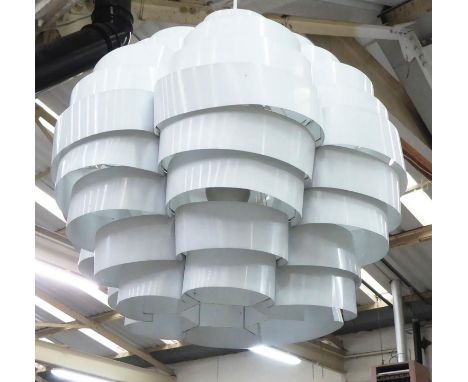 CEILING LIGHT, vintage, 20th century white painted metal, 120cm drop approx. 