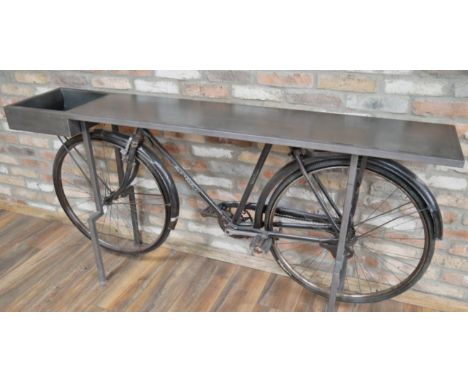 BICYCLE CONSOLE TABLE, made from a repurposed bike, 90cm x 188cm x 38cm. 