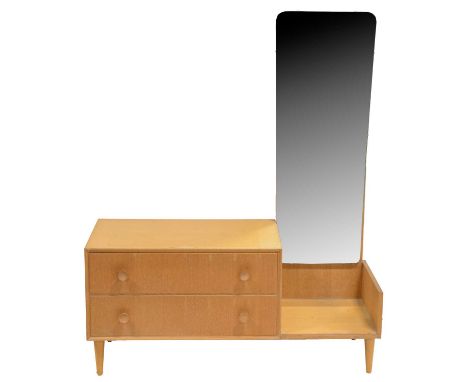 Mid-century modern Meredew light oak bedroom suite, comprising a pair of bedside cupboards, 46x36cm, height 65cm, chest of dr
