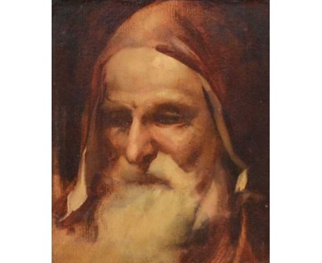 Ascribed to Ernest Townsend, Portrait of a hooded elder,oil on canvas laid on board, unsigned,29.5x24cm.