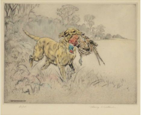 Henry Wilkinson, Retriever with pheasant, colour etching, signed in pencil numbered 43/75,plate 24.5x30cm; together with a si