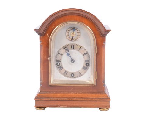 German mantel clock, Winterhalder &amp; Hofmeier, silvered dial with subsidiary chime dial to the lunette, Nine Jewel movemen