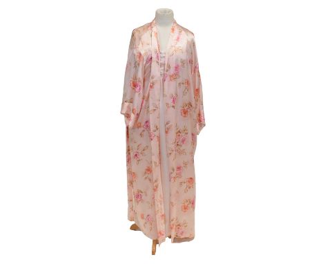 Christian Dior - two cream hats with applied flowers; a Christian Dior pink nightgown and an August Silk dressing gown.Qty: 4