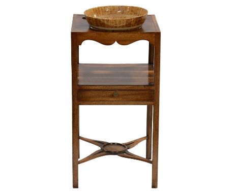 Victorian mahogany washstand, basin insert to the square top, modern bowl, 41x41cm, height 78cm.