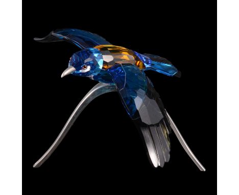Anton Hirzinger for Swarovski Crystal - Roller Bird, from the Silver Lake Collection, on curved silvered metal stand, height 
