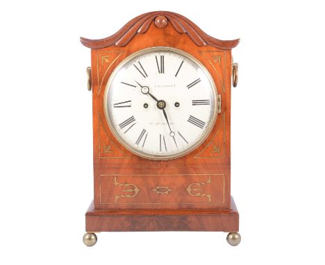 Regency mahogany mantel clock, signed J Chambley, W. Hampton, white enamelled dial with black Roman numerals, the movement st