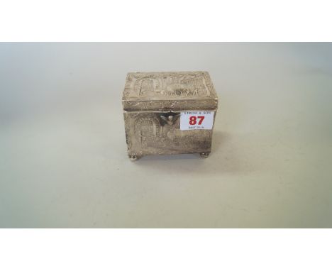 A Dutch embossed silver casket or tea caddy, import mark for Samuel Boyce Landeck, Sheffield 1896, 3.5cm high, 177g. Conditio