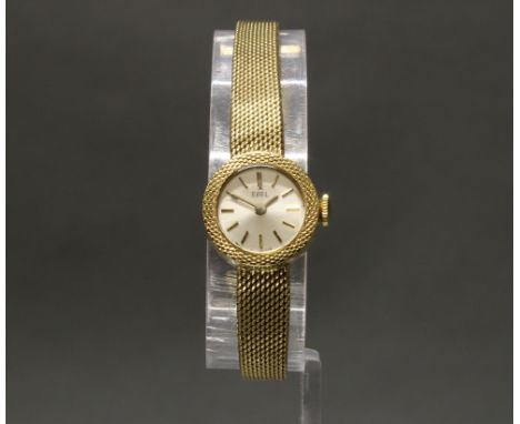 Damenarmbanduhr, Schmuckuhr, Ebel, Handaufzug, GG 750, silberfarbenes Zifferblatt, goldene Strichindizes, funktionstüchtig (o