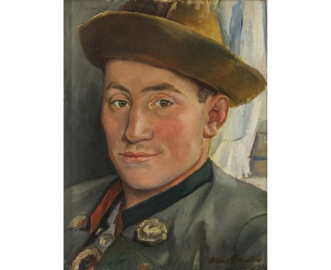 Hiasl (Mathias) Maier-Erding1894 Erding - 1933 München"Der Vorplattler". 1923Brustbild eines jungen Bauern mit Hut im Viertel