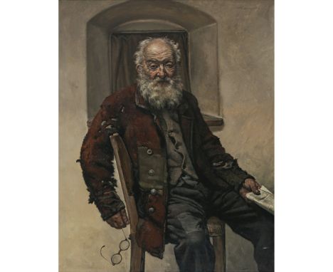 Thomas Baumgartner 1892 München - 1962 Kreuth/Tegernsee  "Der alte Garber"  Sitzender Bauer, die Betrachtenden anschauend, in