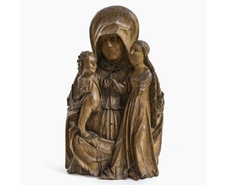 Hl. Anna SelbdrittOberschwaben, um 1520Die hl. Anna als Halbfigur, Maria und das dieser die Hand reichende Jesuskind auf ihre