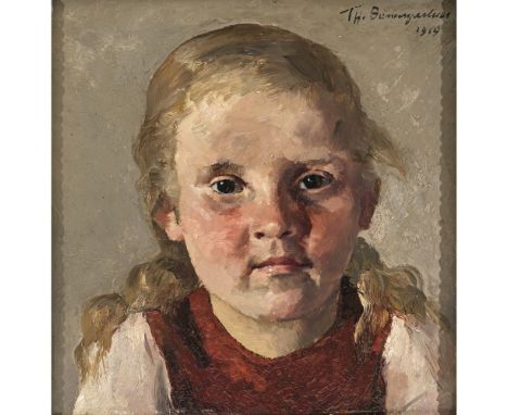 Thomas Baumgartner 1892 München - 1962 Kreuth/Tegernsee  Mädchenbildnis. 1919  R. o. signiert und 1919 datiert. Öl auf Holz. 