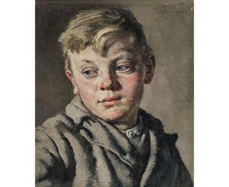 Thomas Baumgartner 1892 München - 1962 Kreuth/Tegernsee  Bildnis eines Jungen  R. o. signiert. Öl auf Holz. 35,5 x 32 cm. Min