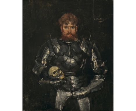 Paul Mathias Padua1903 Salzburg - 1981 Rottach-EgernSelbstporträt in Rüstung mit Totenkopf. 1925Kniestück frontal die Betrach