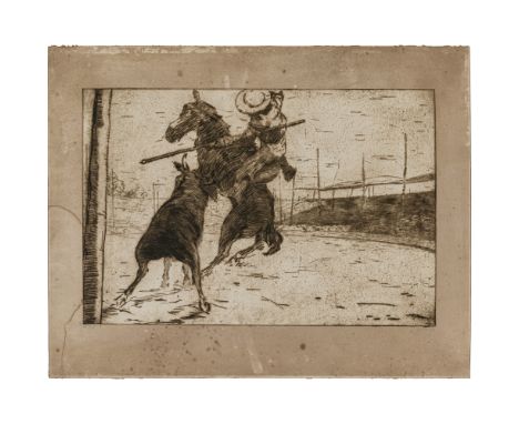Willi Geiger 1878 Landshut - 1971 München  Stierkampf  R. u. mit Bleistift signiert. Radierung auf Braunem Karton. Plattengrö
