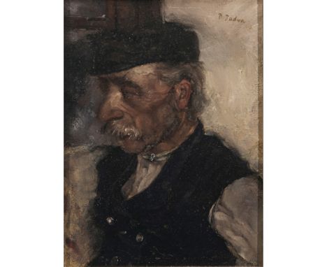 Paul Mathias Padua1903 Salzburg - 1981 Rottach-EgernBauer im Profil. 1925Brustbild, schwarze Weste mit silbernen Knöpfen. R. 