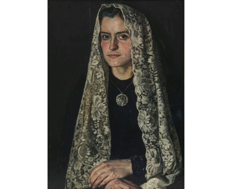 Thomas Baumgartner 1892 München - 1962 Kreuth/Tegernsee  Italienerin mit Spitzenkopftuch  Rücks. r. o. signiert und der Ortsb