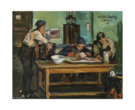 Hiasl (Mathias) Maier-Erding1894 Erding - 1933 München"Der Generalstab". 1915Drei Soldaten in einer Stube über eine Karte sch